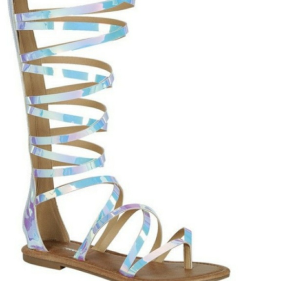 forever Shoes - "Stand Out" White Hologram Knee High Sandals
